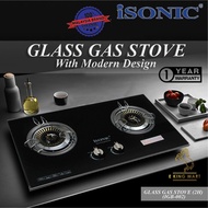 ♤ISONIC IGB-002 Black Glass  IGB-003 FLORA Design Built In Glass Gas Hob Cooker Stove 2 Burner Table Top Dapur Kaca✸