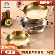 ST/🎀Korean-Style Stainless Steel Seafood Hot Pot Double-Ear Golden Ramen Pot Soup Pot Instant Noodle Pot Flat Mini Small