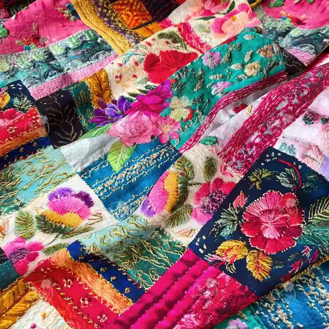 Multicolor Patchwork Digital Print Chenille Fabric Vintage Dress Hanfu Qipao Material Blouse Vest Te