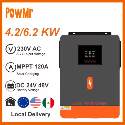 PowMr4.2KW 6.2KW On-Grid Pure Sine Wave Solar Inverter DC 24V 48V 220V AC MPPT 120A Solar Charger Pa