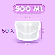 50pcs Multipurpose Clear Plastic Bucket Transparent Storage Packaging Repacking 500ml