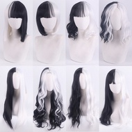 Cosplay Halloween Party Wigs CRUELLA Deville De Vil Black White With Bangs Short Bob Hair for Women 