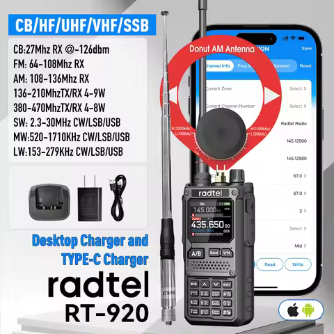 Radtel RT-920 Bluetooth App Programming Multi-Band Ham Radio CB UHF VHF HF SSB with AM USB LSB CW 96
