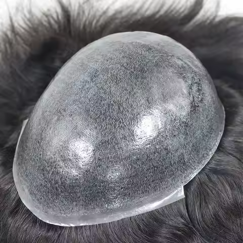 0.08-0.10MM Full Skin PU Toupee For Men V Loop Human Hair Men's Wigs #1B Men Capillary Prosthesis Ha