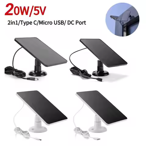 5V 20W Solar Panel IP65 Waterproof Solar Panel Charger 360°Adjustable Mounting for Security Camera f