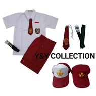 MERAH COMPLETE SET OF SHORT RED AND WHITE UNIFORMS FOR ELEMENTARY SCHOOL GRADES 1 TO 6 ELEMENTARY SC