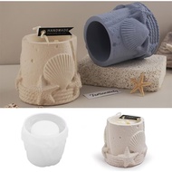 Shell Starfish Cylindrical Candle Jar Silicone Mold DIY Gypsum Cement Aromatherapy Container Embosse