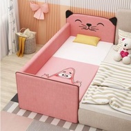 ONE - 實木兒童床,帶護欄拼接床,床邊加寬嬰兒單人床 (基本款+180長+80寬+40高cm+床墊) (粉色)