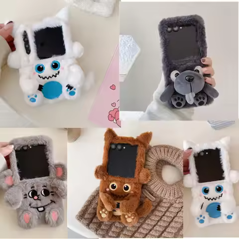 Diy cute fluffy plush Phone Case For Samsung Galaxy Z Flip7 Case Z Flip6 Z Flip5 Xiaomi Mix Flip 2 C