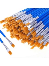 20-100入組扁尼龍毛畫筆,適用於壓克力,油畫,水彩畫筆（扁形）