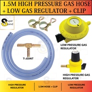 [Sirim] High / Low Pressure Gas Safety Regulator Kepala Gas Hose 1.5 Meter And Clips Dapur Stove