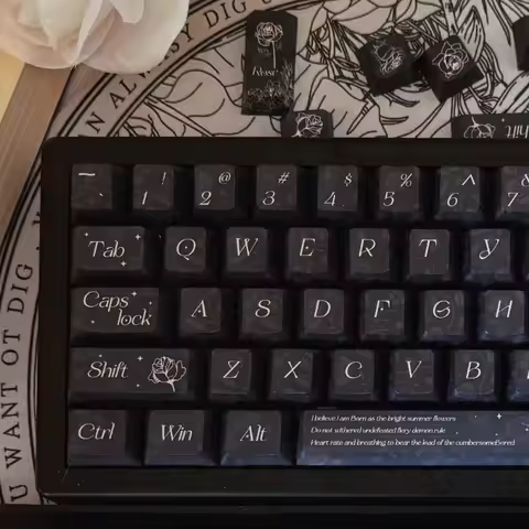 ECHOME Inkblack Rose Theme Keycap Set PBT Custom Gothic Keyboard Cap Cherry Profile Key Cap for Mech