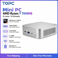 TOPC Mini PC AMD Ryzen 7 7840HS 8-Core 16-Thread 16GB LPDDR5 Dual M.2 NVMe SSD Dual HDMI WiFi 6E Blu