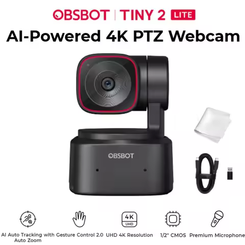 OBSBOT Tiny 2 Lite+ PTZ 4K Webcam 1080p@60fps HDR With AI Tracking Privacy Cover Microphone 1/2" Sen
