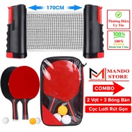 Combo Table Tennis Net Clip + 2 5-Star Table Tennis Rackets + 3 3-Star Table Tennis Balls - 1.7m Lon