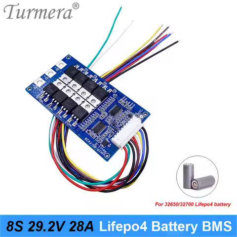 Turmera 8S 24V 29.2V 28A Lifepo4 Battery BMS with Balance for 18650 32700 33140 Lifepo4 Battery UPS