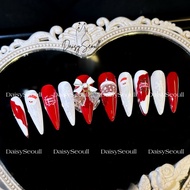 Nailbox Christmas fake nails 01 white bell - Christmas red fake nails