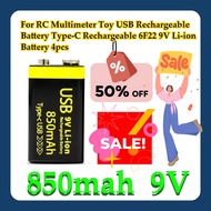 For RC Multimeter Toy USB 9V Rechargeable Battery 850mAh Type-C Rechargeable 6F22 9V Li-ion Battery 
