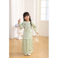 Baju Kurung Budak Perempuan Girl Kurung Moden Baju Raya 2025 Sage Green Silk Satin Lilac Black Zahra