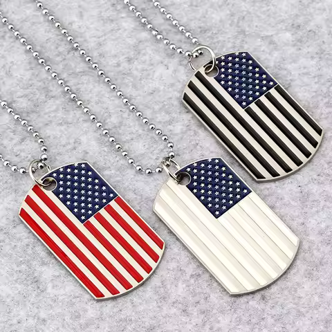 Hip Hop American USA Flag Necklace Men's US Army Military Card Pendant Beaded Chain For Women The St