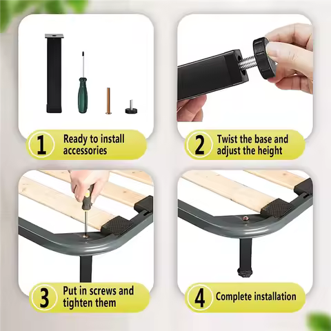 LBER 4Pcs Metal Furniture Support Legs, Adjustable Height 20 to 22cm Heavy Duty Bed Center Frame Sla
