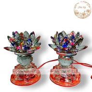 Đèn thờ pha lê. Đèn để bàn thờ hoa sen pha lê mạch led 7 màu . Đèn Thờ Cúng