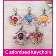 Lollipop / Customised Cartoon Ring Name Keychain / Bag Tag / Christmas Gift Ideas / Present / Birthday Goodie