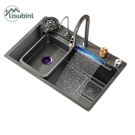 LISUB Kitchen Sink Washbasin Grey Sink Waterfall 304 Stainless Steel Single Kitchen Sink