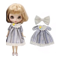12" Blythe Doll ob24 Obitsu Clothes Set Striped Dress + Bow Hair Clip
