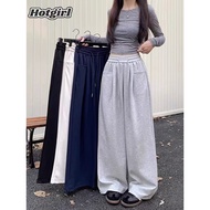 Hotgirl Korean Style Elastic Waist Wide Leg Cargo Pants Big Pocket Versatile Casual Trouser
