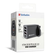 Verbatim 4 端口 30W PD &amp; QC 3.0 USB 充電器