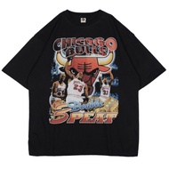 Oversized Chicago Bulls Double 3 Peat Vintage Rap Tee T-shirt