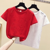 2022Korean Style Summer New Women's Clothing Fashion Heavy Industry Personality Hollow outTT-shirt Women's Short Sleeve Loose All-Matching Top Trendy 2YSL