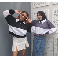 POLO RIB COLLAR TWO-TONE STRIPED SWEATER/