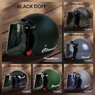 Helm Bogo Classik Garis Tiga Kaca Datar Flat SNI Pria Wanita Dewasa Murah Polos Kaca Helm Classic-He