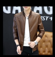 Playboy Men Leather Jacket Korean Slim Baseball Clothing Jaket Kulit Musim Motorcycle Trend Youth Jaket Kulit Lelaki