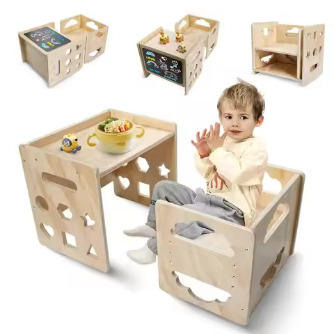 Montessori Weaning Table and Chair Set, Wooden Toddler Table and Chair Set, 13 Age Kids Table and Ch