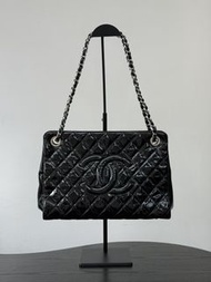 90%New二手Chanel vintage jumbo cc tote patent leather chain bag中古vintage香奈兒漆皮雙c單肩包 托特包