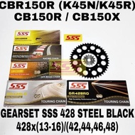girset sss 428 steel black cbr150r cb150r cb150x rantai sss gold - ro o-ring