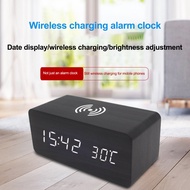 [MOONWHITE]  Adjustable Volume Digital Clock with Wireless Charging Led Digital Alarm Clock with Snooze Function Wireless Rechargeable Led Digital Alarm Clock with Adjustable Volum