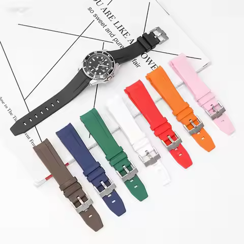 20mm 21mm 22mm Silicone Band Curved End Diving Waterproof Rubber Bracelet Accessories For Omega Role