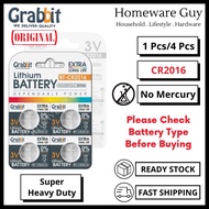 (GRABBIT) Original CR2016 Lithium Cell Extra Long Life CR2016 Bateri Calculator Battery Watch Batter
