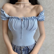 Sexy One Shoulder Pleated Top - Short Sleeve Knit Shirt for Women's Summer