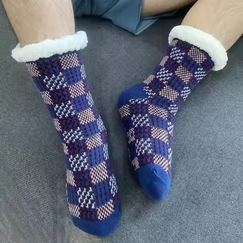 Mens Fluffy Sock Winter Warm Short Thick Home Sleeping Soft Fuzzy Floor Thermal Strip Slipper Sock M