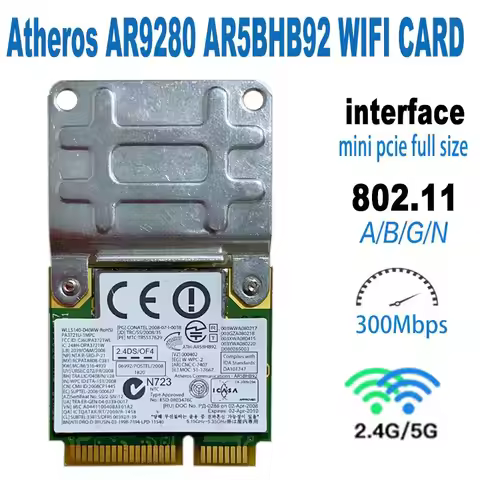 Atheros AR9280 AR5BHB92 2.4GHz / 5GHz 802.11a / B / G / N 300Mbp wireless wi-fi mini PCIE card WiFi 