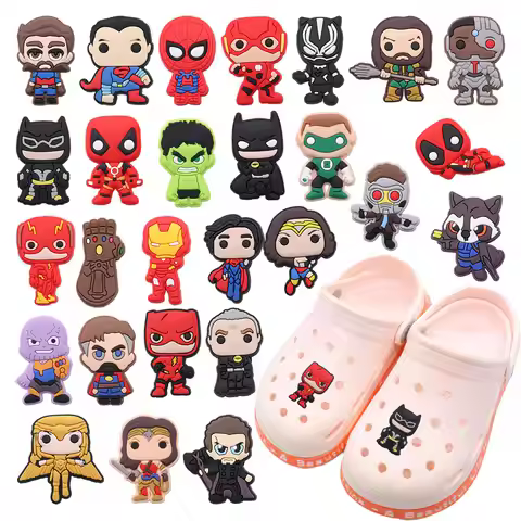 Good Quality 1pcs Shoe Charms Iron Man Spider-Man Hulk Thanos Accessories PVC Shoes Buckle Ornaments