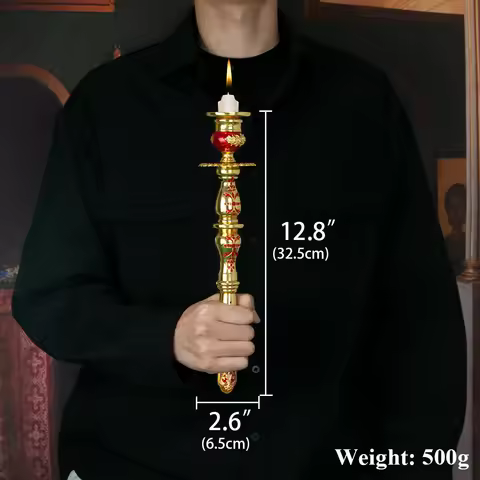 HTISOK Religious Handhold Candle Holder Church Decor Single Candlestick Orthodox Church Supplies Rel