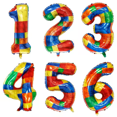 32inch Building Block Number Foil Balloon 1-9 for Kids Blocks Theme Birthday Party Baby Shower Decor