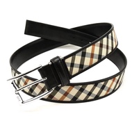 DAKS Reversible Checkered Cowhide Leather Belt with Silver Buckle and Pin closure, Made in Japan, Pe