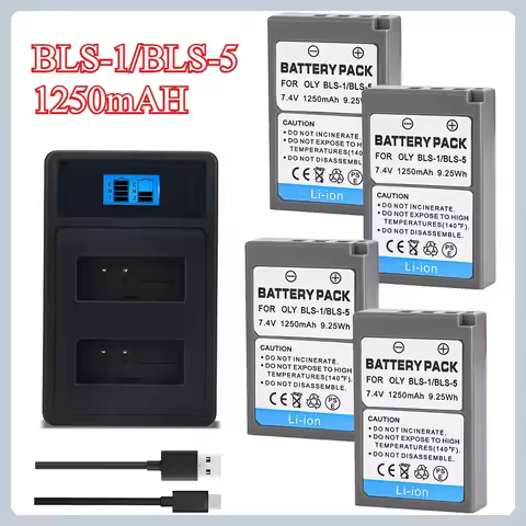 7.4V BLS-1/BLS-5 1250mAh Camera Battery Suitable for Olympus DSLR Mirrorless EPL6 EPL9 EPL7 EPL8 EPM